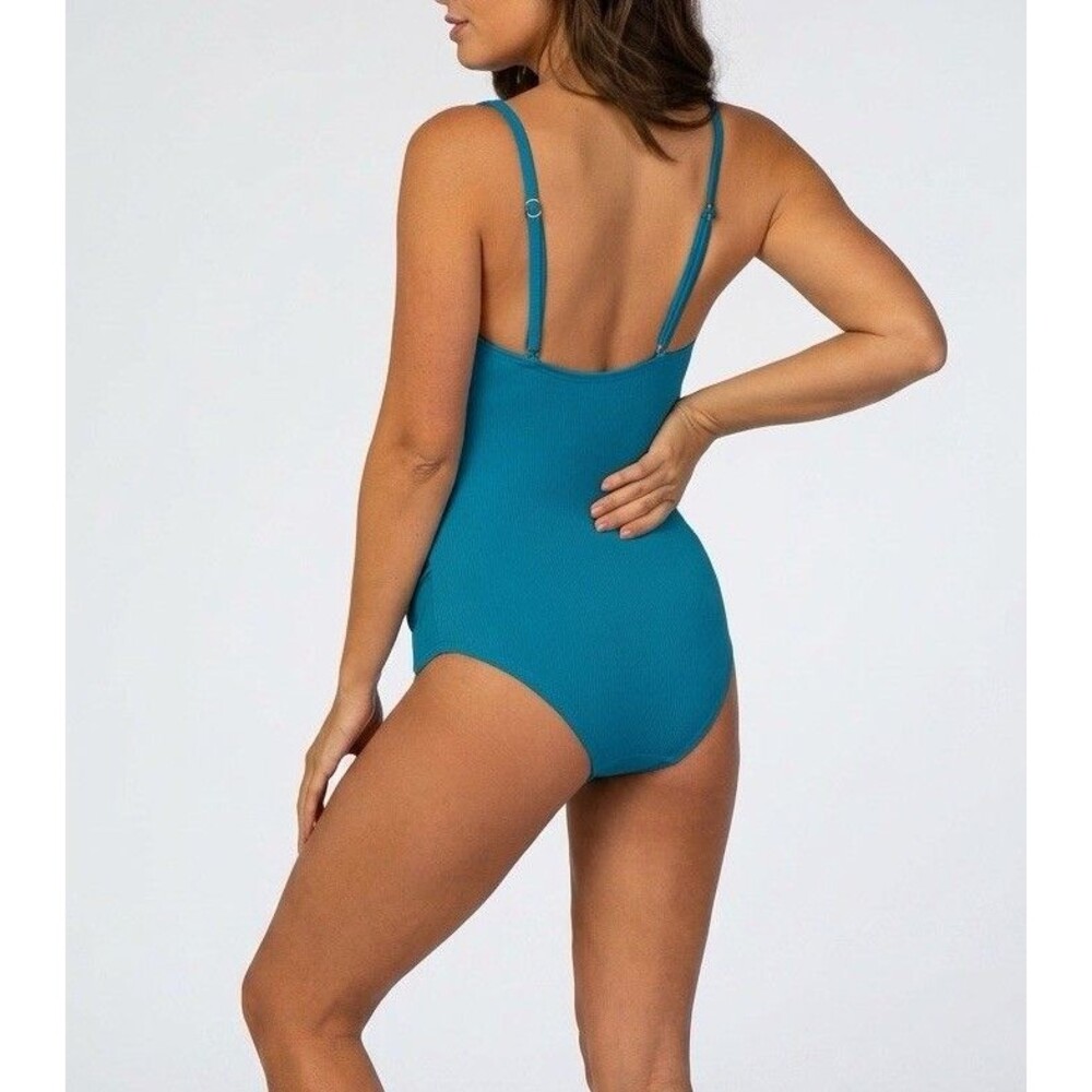 PinkBlush Teal Ribbed Ruched One-Piece Maternity Swimsuit - Large - Picture 2 of 14